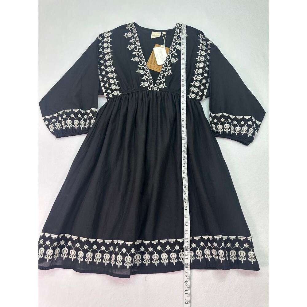 NWT Reistor Deep V Embroidered Dress Black Cream Boho Cotton Mini Dress Medium - Picture 10 of 11